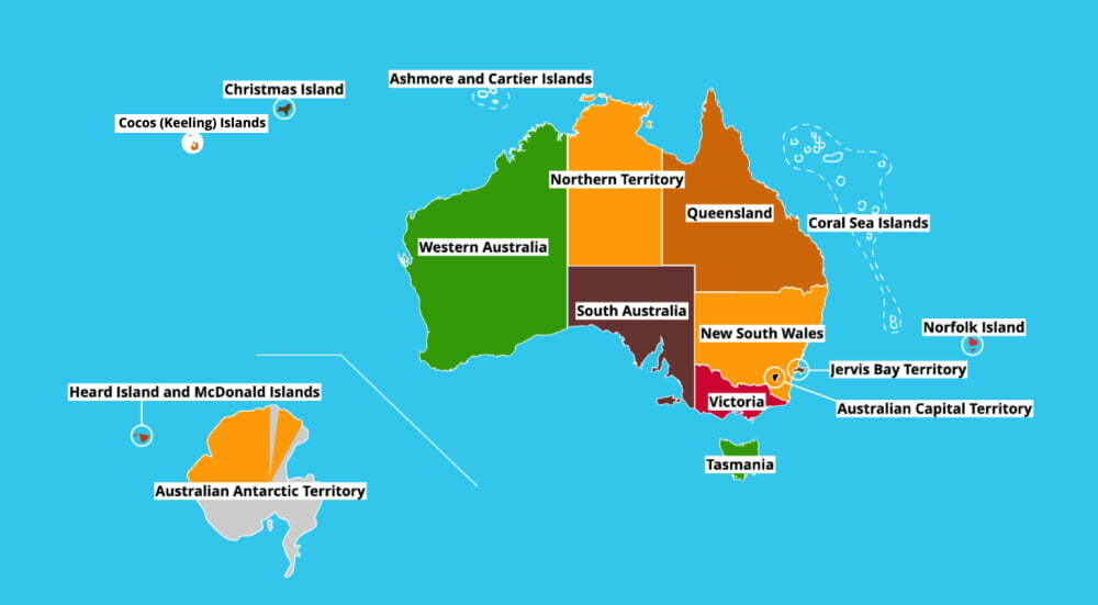 australia states and territories map
