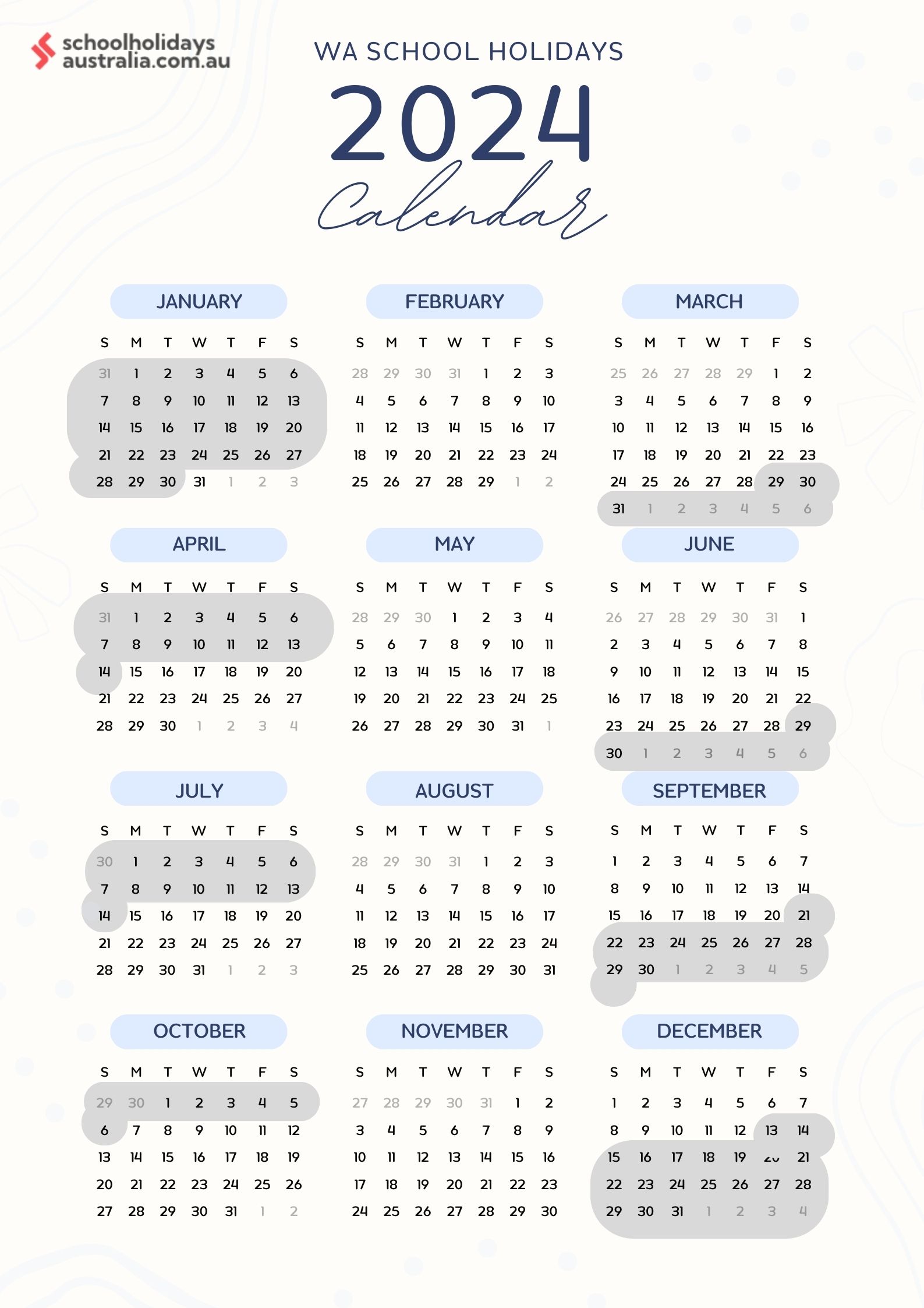 WA School Holidays 2024 Calendar - SchoolHolidaysAustralia.com.au